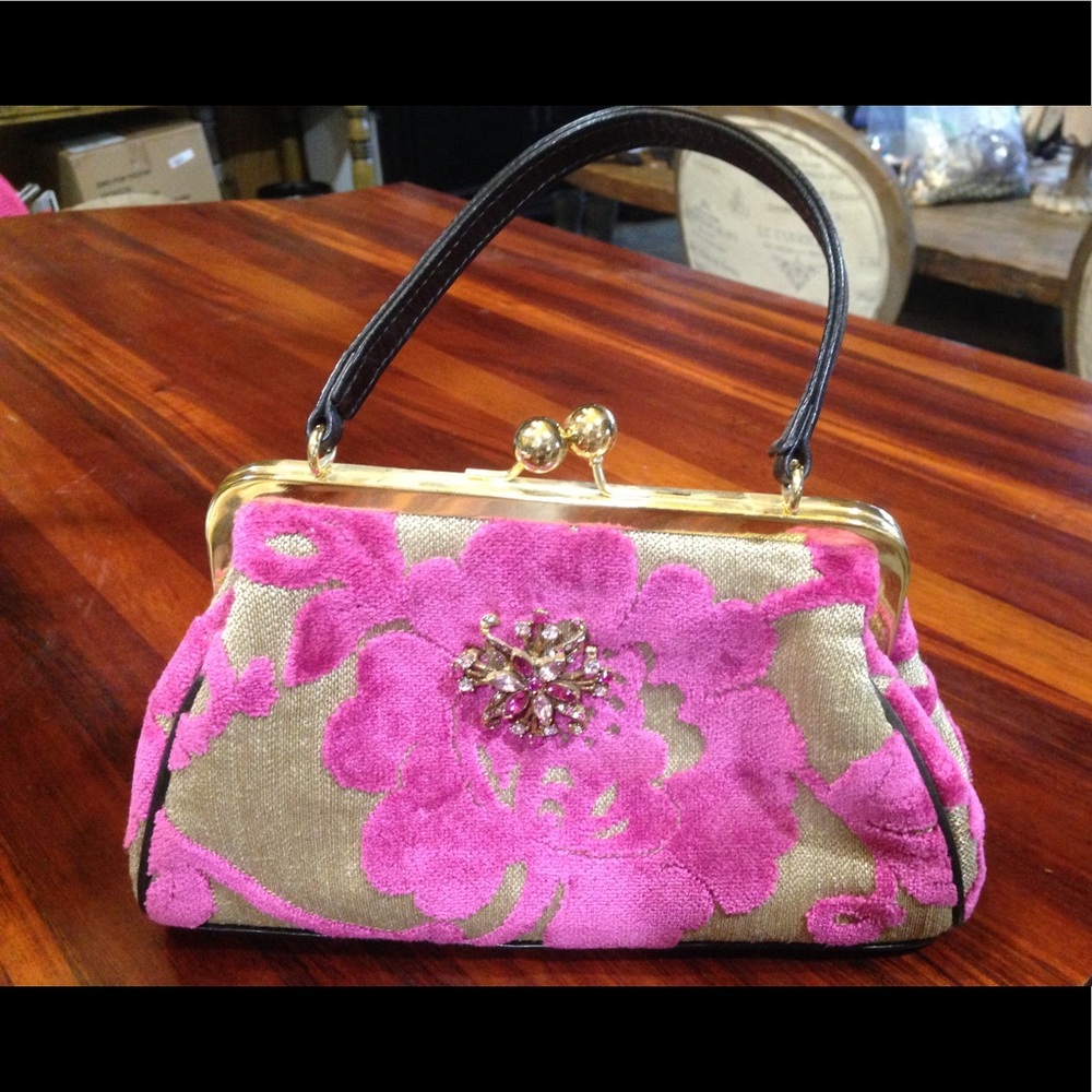 Glenda Geis pink chenille evening bag never used